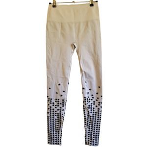 Fabletics Womens Small Ribbed Knit Black White Star High Rise Leggings